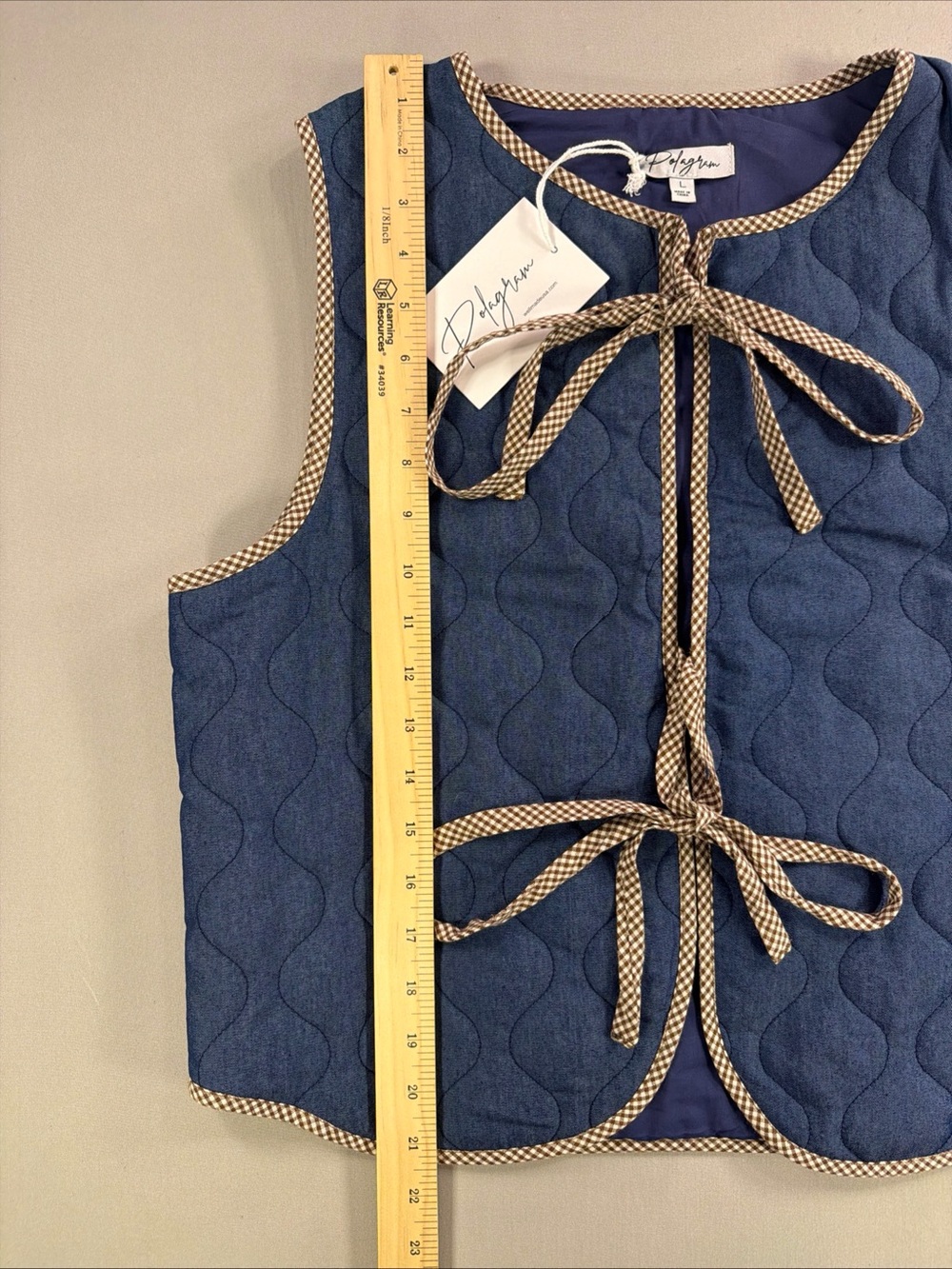 Polagram Blue Quilted Vest with Check Trim - Picture 7 of 14